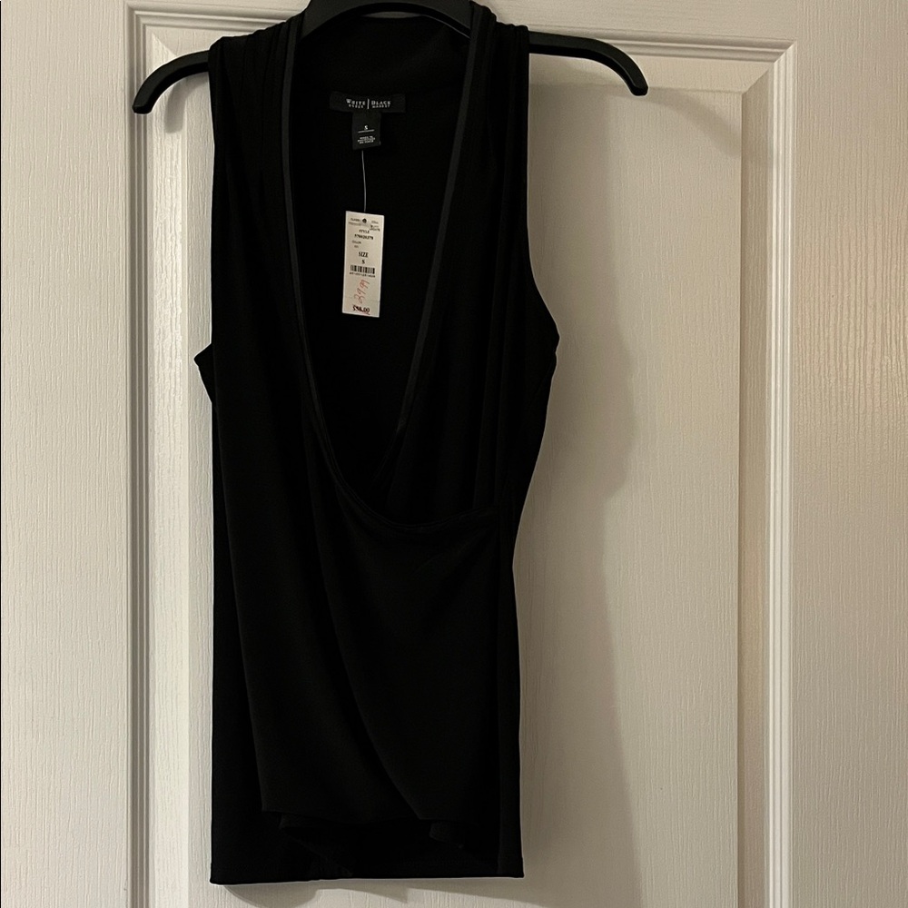 NWT WHBM Black Deep V-Neck sleeveless blouse